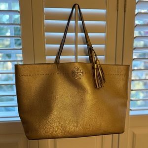 Tory Burch Gold Metallic Holiday Tassel McGraw Tote